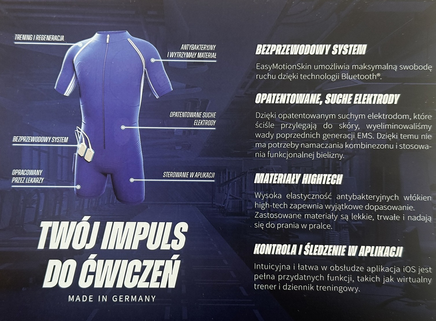 Bezprzewodowy kombinezon treningowy EMS EasyMotionSkin i opis technologii